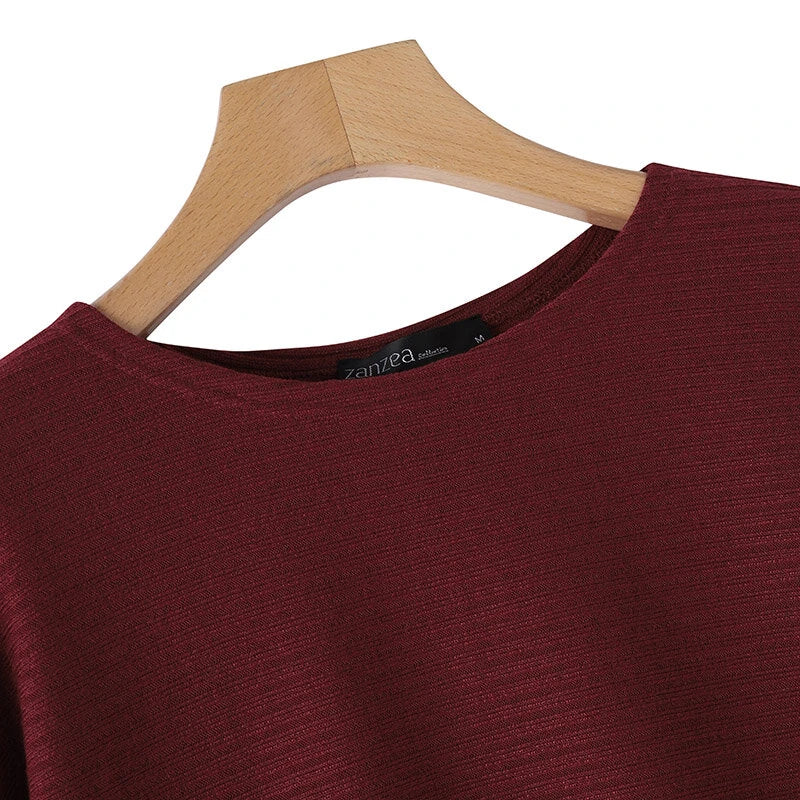 ZANZEA Daily Style Women Knitted Long Sleeve Crew Neck  T-shirt Casual Solid Loose Work Tops