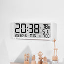 Large LCD Digital Wall Clock Temperature Humidity Display Alarm Clock Hanging/Desktop Digital Clock Plugged in Electronic Desktop Clock for Home and Offices