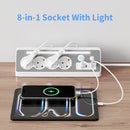 European Power Strip 4 Sockets with USB and Type-C Ports LED Light 3680W 250V 16A Flame Retardant PC Material 1.4m Cable