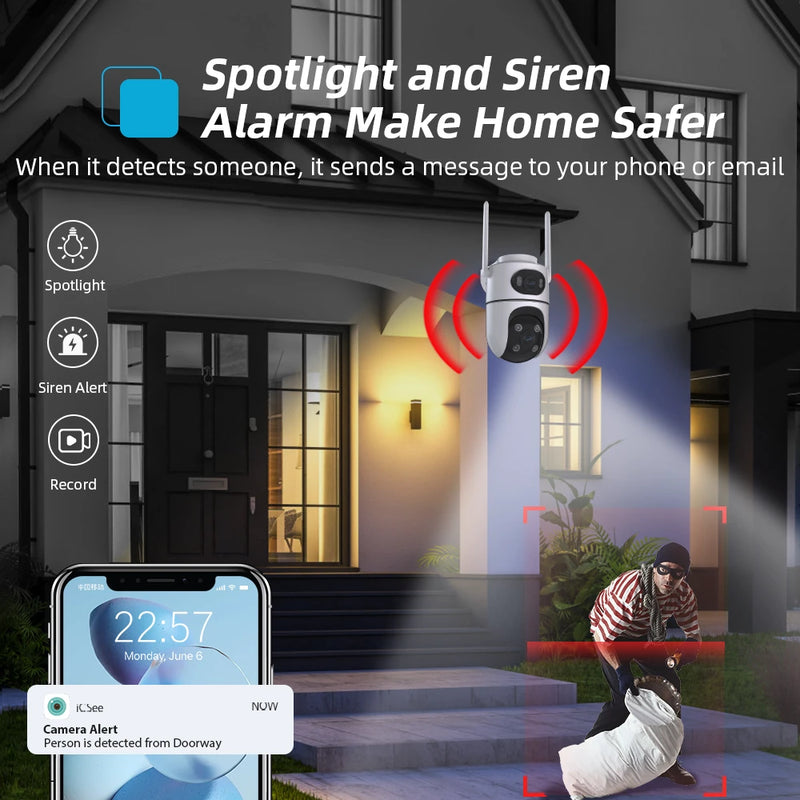 Wireless HD 3MP+3MP Binocular Camera ICSEE APP PTZ Monitoring Outdoor Home WIFI Camera