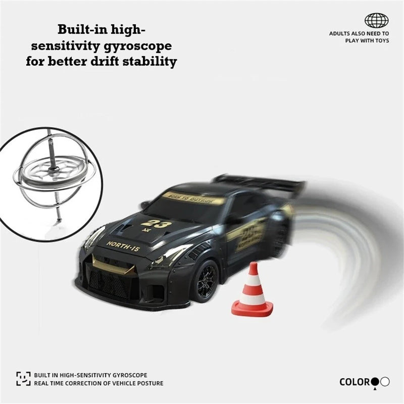 S916 RTR Mini 1/43 2.4G 4WD Drift RC Car Gyro GTR Race LED Light Full Scale Remote Control High-Speed Motor On-Road Racing Vehicle Model Boys Gifts Toys
