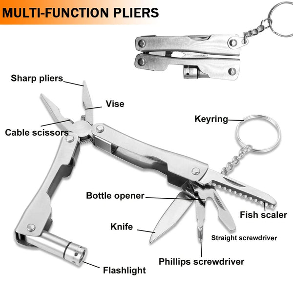 IPRee Labor Saving Mini Multitool Pliers with Led Light Lightweight Folding Pliers Antirust Stainless Steel Outdoor Tools Hiking