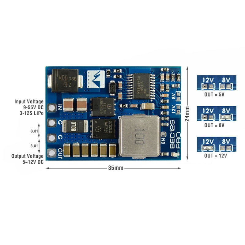 Matek Systems 12S Pro BEC Step-Down Module with TVS Protection 9V-55V To 5V/8V/12V-5A Input for FPV Drone