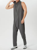 INCERUN Men's Solid Color Jumpsuits Stacked Collar Sleeveless Back Zipper Overalls