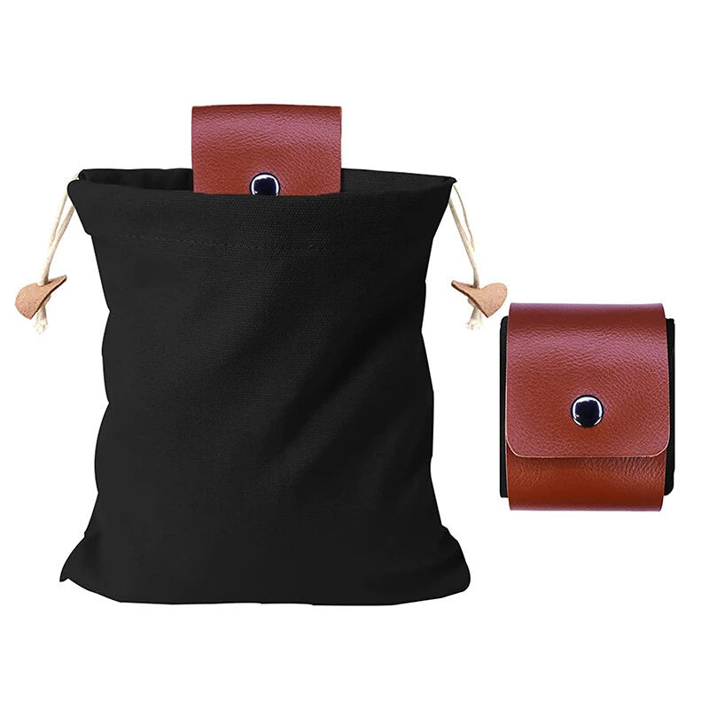 IPRee Foldable Large Capacity Canvas Belt Bag, Pouch, PU Leather Canvas Drawstring Foraging Pouch for Travel Camping Hiking Bag