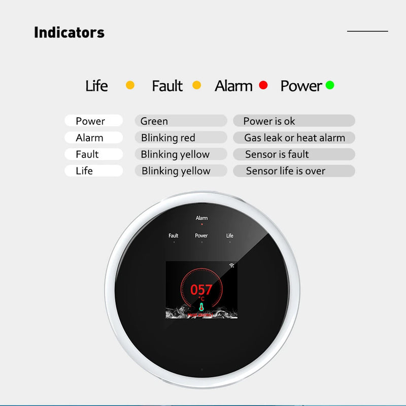 Tuya Wi-Fi Gas Leak Detector Natural Gas LPG Alarm Heat Sensor TFT LCD Display Remote Monitoring Home Safety