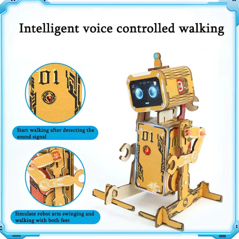 Wooden Puzzles DIY Voice-controlled Robot Assembly Kit STEM Science Educational Experiment Children Handmade Kid Toys Chrismas Gift