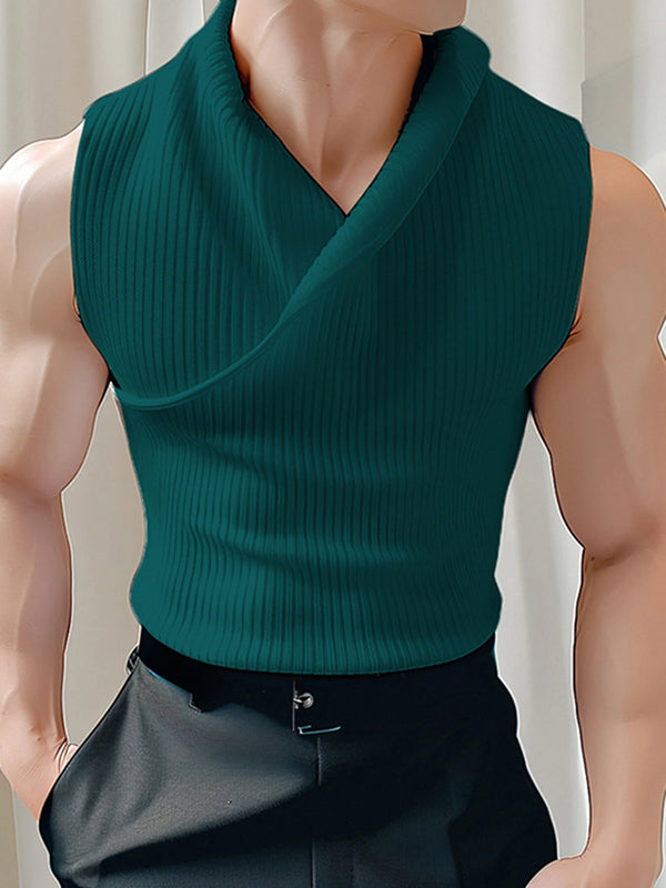 INCERUN Mens Solid Color Design Crossover V-neck Soft Tanks