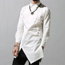Men Solid Color Asymmetric Hem Long Sleeve Lapel Collar Shirt