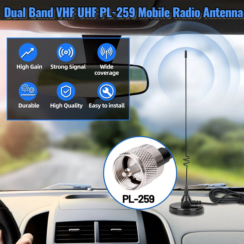 AD-109 Magnetic Mount Mobile Antenna Dual Band VHF UHF 136-174MHz 400-520MHz High Gain 5M Cable for Baofeng UV-5R UV-5RH Ham Radio