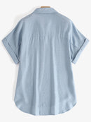 ZANZEA Women Cotton Linen Blouses Solid Button Lapel Roll Sleeve Short Sleeve Casual Shirt Plus Size