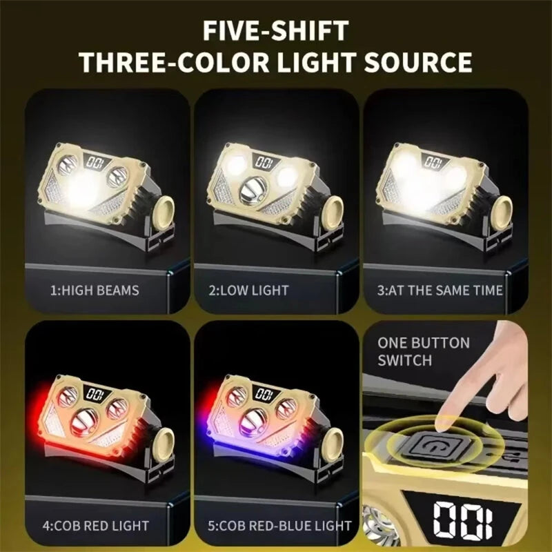 USB Rechargeable Headlamp With Blue Red Light Headlight LED Headlamp Outdoor Camping Fishing Forehead Flashlight Night Head Lamp