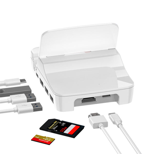 Bakeey 8-in-1 USB3.0 Hub Docking Station with USB3.0*3 / PD100W USB-C / 4K30Hz HD / USB-C / TF/SD Multi-ports Splitter Holder for Steam Deck Switch Phone Tablet