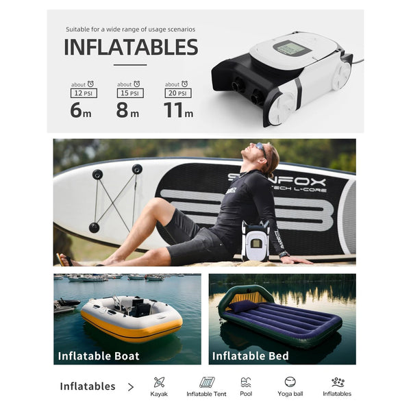 WaveRite/Gicle AP-882L Portable Paddle Board Pump Electric 22PSI Inflator Pump DC12V Dual Stage Air & Auto-Off Suitable for Inflatable Paddle Board Kayak Portable Boat