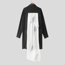 INCERUN Mens Patchwork Mid-Length Loose Long Sleeve Shirt Casual Fashion Design Lapel Top for Men Plus Size, Spring Fall