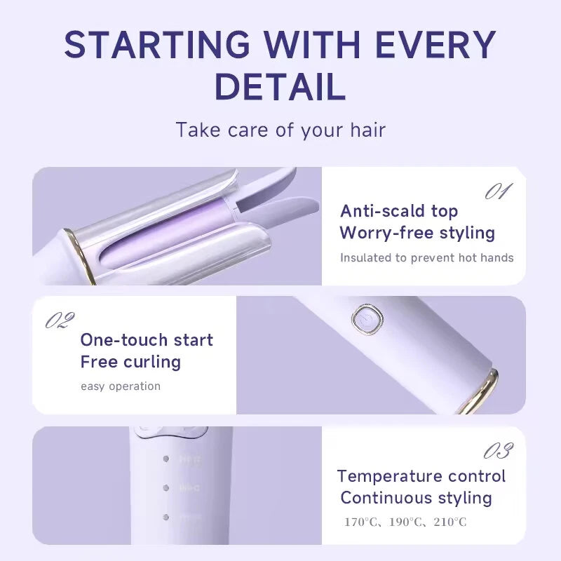28mm Professional Automatic Ceramic Curling Iron 3 Temperature Settings 5-Second Preheat Anti-Scald Design Automatic Rotating Curling Iron EU Plug