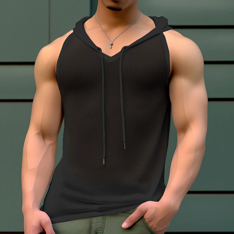 NCERUN Mens Tank Top Mesh Hooded See-Through Comfort Breathable Tanks
