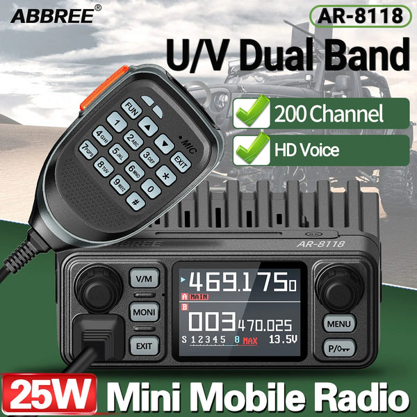 ABBREE AR-8118 25W UV Dual Band Mini Walkie Talkie 200 Channels 10-30KM Range NOAA Weather Alerts Dual PTT HD Voice Mobile Radio