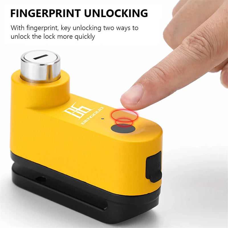 BENGGUO 120dB Bicycle Fingerprint Unlocking Disc Brake Lock USB Charging Waterproof Alarm Safety Protection Motorcycle E-Bike Anti-theft Lock