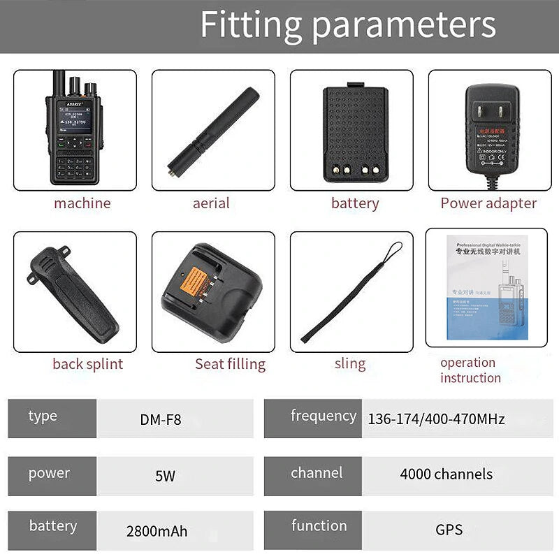 ABBREE DM-F8 GPS DMR UV Dual-Band Digital Walkie Talkie 5W High-power 4000 Channels 2800mAh Voice Recording Two Way Radio
