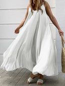 Solid Color Spaghetti Sleeveless Loose Swing Casual Maxi Dress