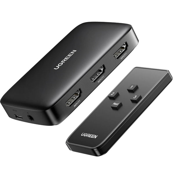 UGREEN 3 in 1 Out 4K HD Splitter Switch 3D 30Hz UHD Automatic HD Switch Box with IR Remote Control Compatible for HDTV/Laptop/PC/TV Stick/Switch