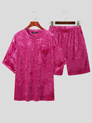 Men Velvet Pocket Jogger Shorts & T-Shirt 2 Piece Set