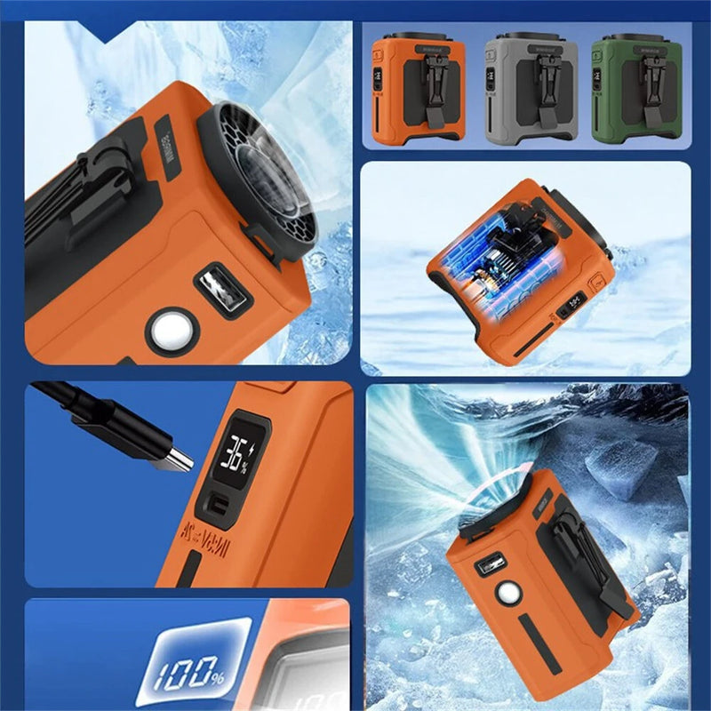 IPRee Portable Waist Fan 10000mAh USB Rechargeable Fan Outdoor Waist Clip Camping Fan Mini Hang Neck Fan with LED Light and Power Bank for Sports, Outdoor Work