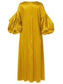 Puff Sleeve Ruffles Loose Fit V-Neck Leisure Maxi Dress For Women