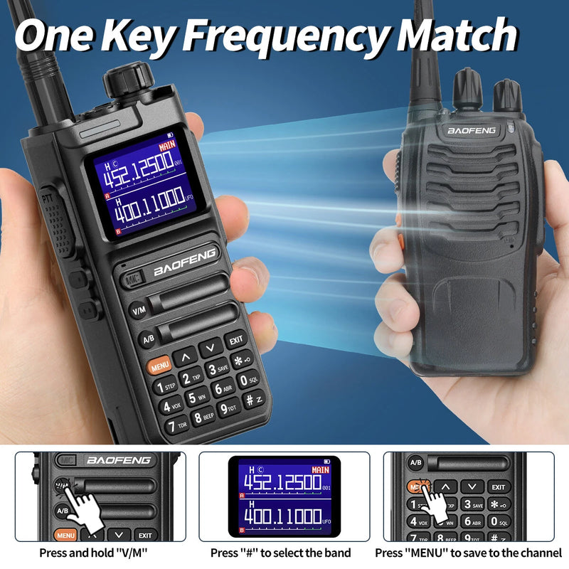 Baofeng UV-26 10W High Power Walkie Talkie Handheld Two Way Radio Long Range Multi Band NOAA Weather Alert 999 Channels Rechargeable Battery Type-C Charging Wireless Frequency Copy Transceiver Radio