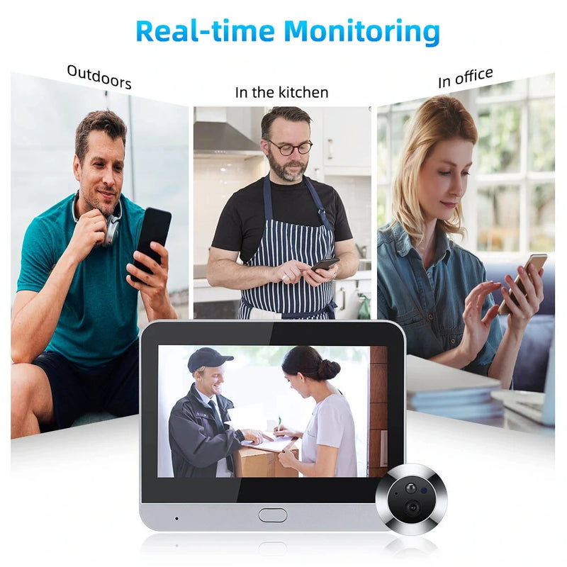 Smart Home Tuya 120 Wide Angle Door Peephole Camera 1080P Wireless One Way Intercom Video Eye Motion Detection Wifi Doorbell Camera 5000mAh Battery Work with Alexa&Google