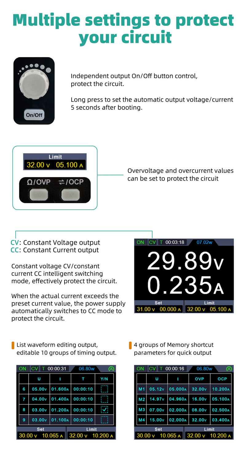 OWON SPM Programmable DC Power Supply SPM6103 SPM6053 SPM6103 SPM3103 150W/300W 60V/10A 60V/5A 2.8" LCD 10mV/1mA Resolution Digital Voltage Regulator Switch SPE3103 110V/220V