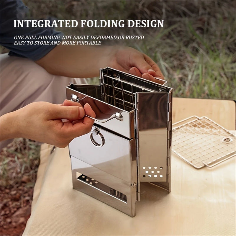 IPRee Folding Stainless Steel Oven Portable Wood Burner Camping Wood Stove Mini BBQ Grill Carry Bag Camping Supplies Fire Wood Heater
