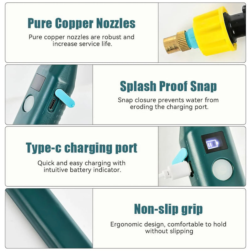 2400mAh Pressure Electric Sprayer with Battery Level Indicator Garden Spray Irrigation Tool USB Rechargeablewith 3 Nozzles for Yard Plant Garden Watering