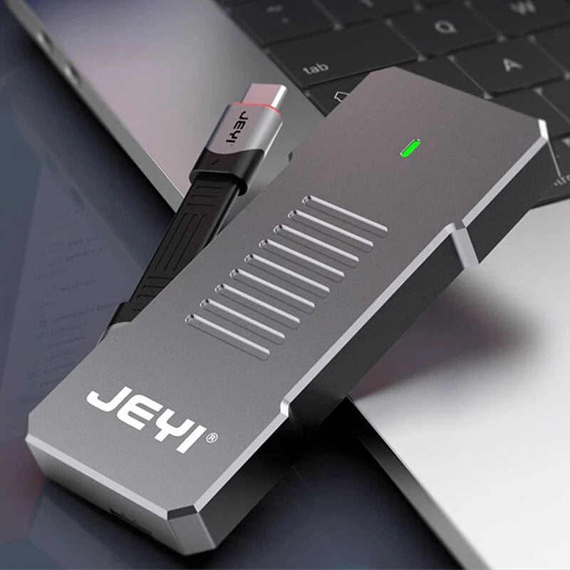 JEYI i9 M.2 NVMe SSD Case 10Gbps USB3.1 Gen2 Portable External Solid State Drive Built-in Type-C Cable Support 2230/2242/2260/2280 SSD Enclosure