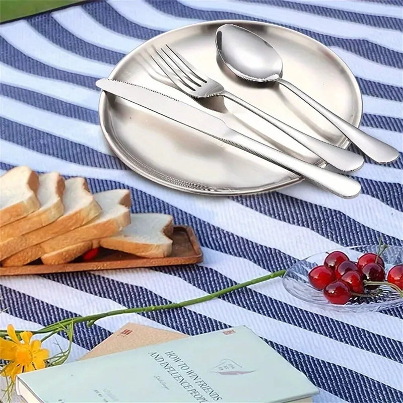 IPRee 11pcs Stainless Steel Flatware Set for Camping, Hiking & Outdoor Dining - Polished Finish Portable Cutlery Kit with Plates, Spoons, Forks, Travel Utensil Set for Picnics & Backpacking