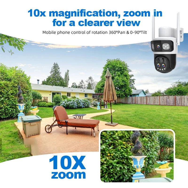 Guudgo 2K 10X Zoom UHD Solar PTZ Security Camera with Solar Panel 360HD Color Night Vision AI Motion Detection Two-way Voice Intercom Wireless Solar Powered Waterproof WIFI 4G Outdoor Camera