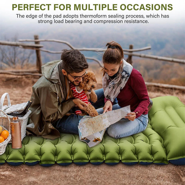 IPRee Outdoor Portable Self-Inflating Camping Air Mattress 4-Inch Thick Compact Ultralight Sleeping Pad with Built-in Foot Pump Pillow