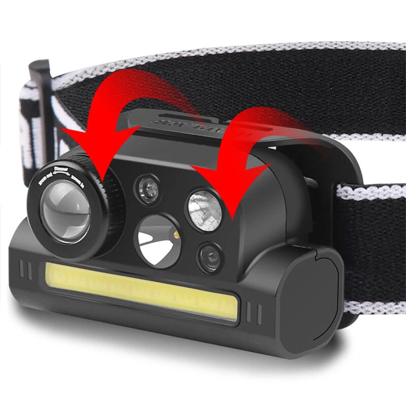 XPG+COB 4 Modes Zoomable Headlamp Waterproof Multi-functional Type-c Charging Headlight Flashlight Head Torch Lamp