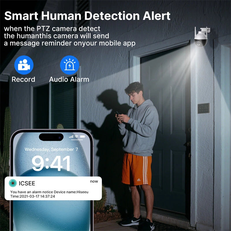 Hiseeu WHD912B 2MP Outdoor Security Camera 1080P HD IP66 Waterproof Color Night Vision AI Human Detection Wireless WiFi Camera ICSEE App