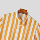 INCERUN Men's Casual Striped Shirt Daily Thin Long Sleeve Button Up Shirt for Men Stand-up Collar Short Sleeve Top Summer Shirts