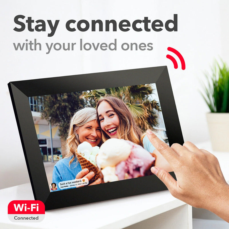 Frameo 10.1 Inch Smart WiFi Digital Photo Frame 1280x800 IPS LCD Touch Screen Auto-Rotate Portrait and Landscape Built in 16GB Memory Share Moments Instantly via Frameo App from Anywhere EU Plug Adapter