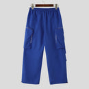 INCERUN Mens Zipper Big Pocket Pleated Design Pant Wide Legged Trousers Casual Solid Color Elastic Waist Pant S-5XL