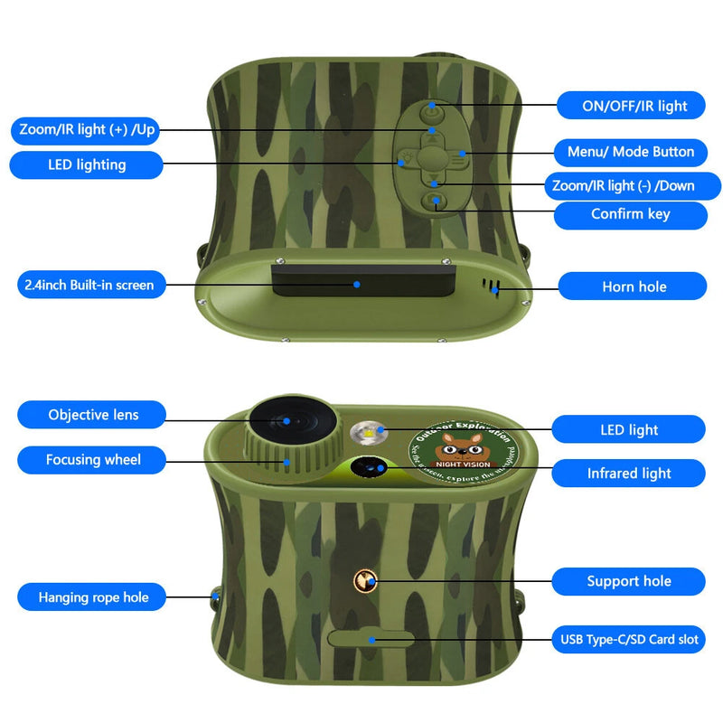 Kids Teens Night Vision Binoculars with 2.4 inch Display 8X Zoom and 5W Tactical LED Light Best Gifts for your Children-DT15