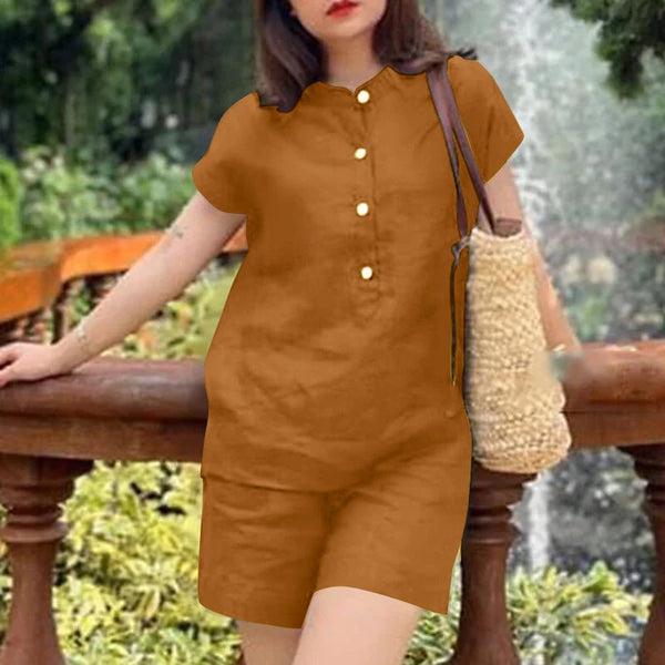 ZANZEA Womens Casual 2pcs Sets Short Sleeve Top Blouse Elastic Waist Pants Loose Suits