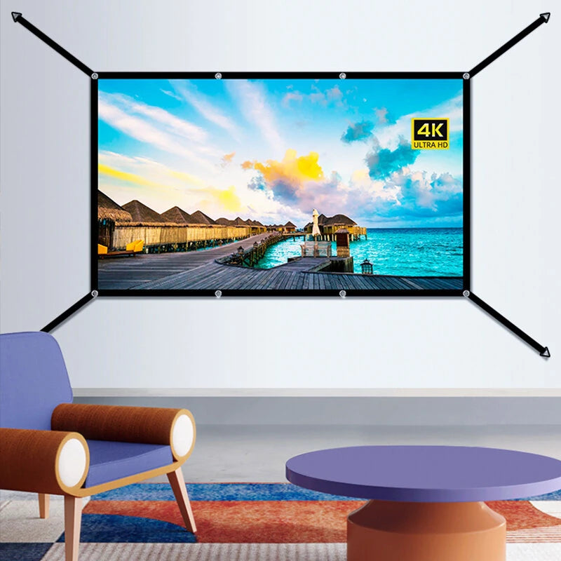 100/120 Inch V Buckle Extension Portable Projector Screen 16:9 4K Compatible 160 Wide Viewing Angle HD Outdoor Indoor Easy Setup Washable Projection Screen for Home Theater Backyard