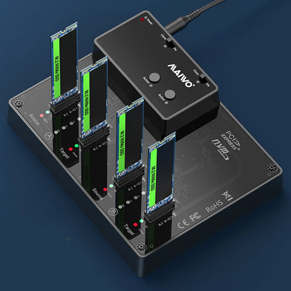 MAIWO 4-Bay M.2 NVME SSD Cloner Duplicator USB3.1 Gen2 10Gbps 4-Bay Offline Copy Tool-Free Docking Station Supports 2TB SSD for Mac Windows Linux