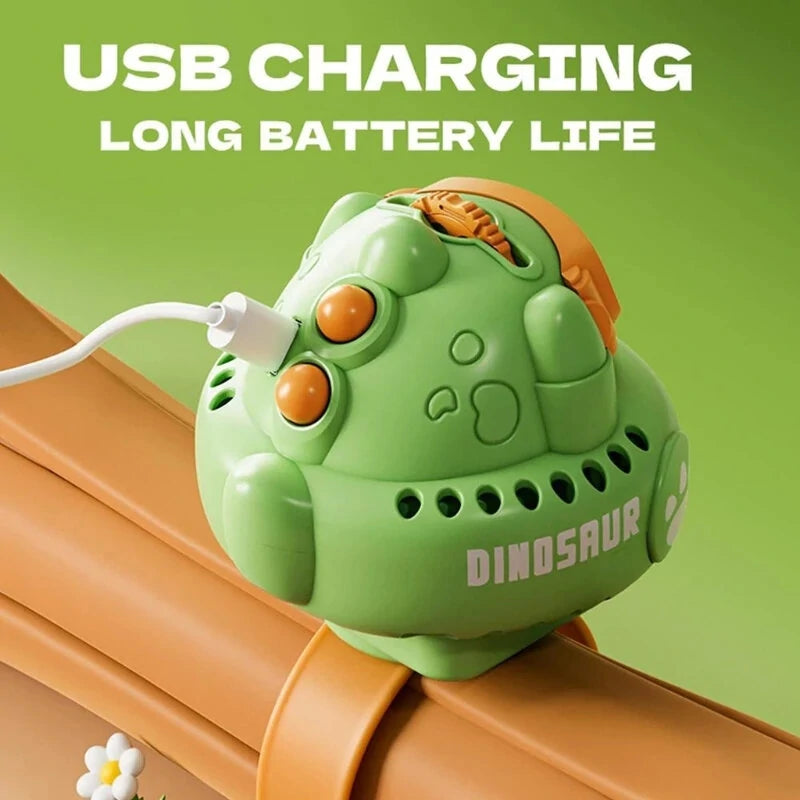 Dinosaur Projection Watch Fan Mini Portable Cartoon Handheld Fan USB Rechargeable Cooler Fan