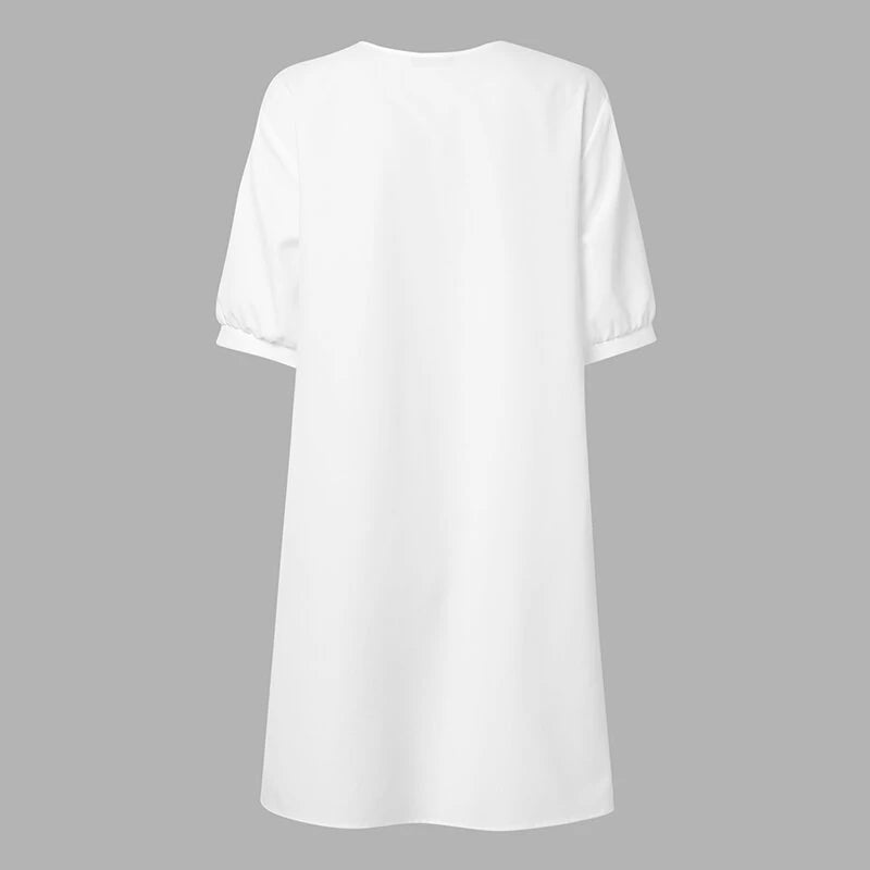 ZANZEA Elegant Style Women's Dresses Bubble Short Sleeve O-Neck Causal Bohemian Midi Dress