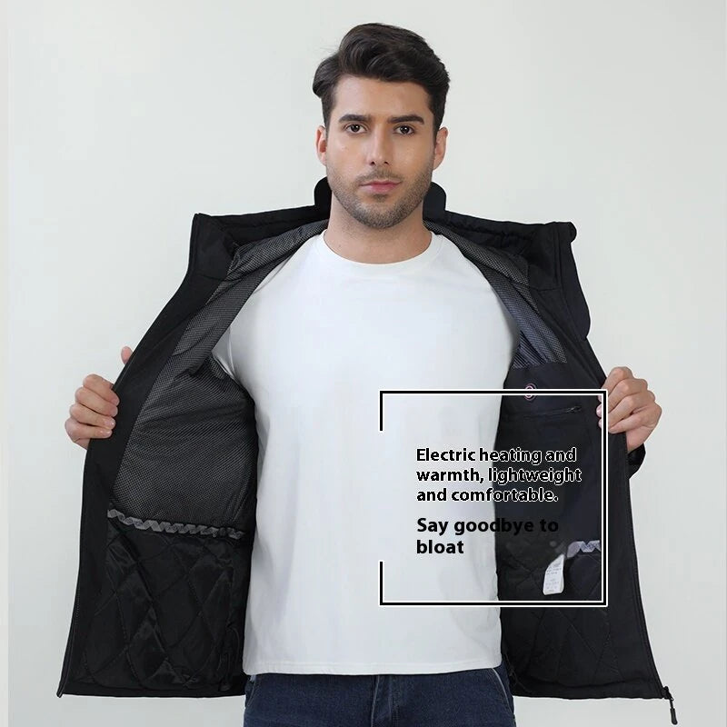 TENGOO 10 Zones Electric Heated Jacket - 3 Gear Control Temperature, Windproof, USB Charging, Thermal Hoodie Coat for Outdoor Hiking Camping